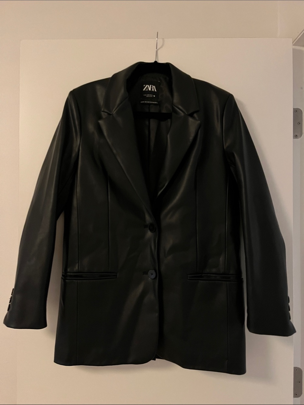 Zara Black Faux Leather Blazer